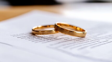 Two gold wedding rings resting top piece paper A symbolic image
