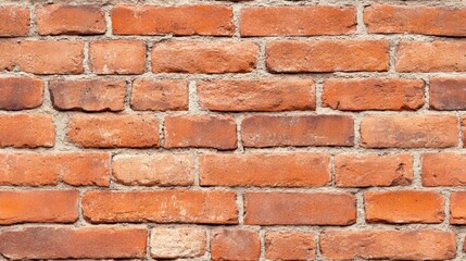 Fototapeta premium Close-up of rustic red and beige brick wall texture in a seamless pattern. Ideal for backgrounds or architectural concepts.