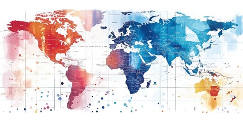 World map different colors representing countries continents made A of