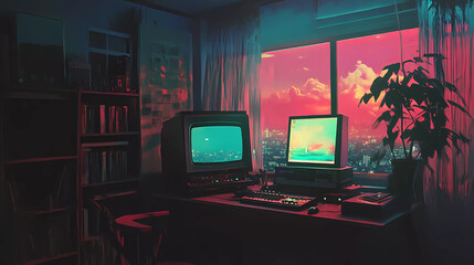 Naklejka premium Lo-Fi music picture The background that goes well with the lo-fi music genre Generative AI 