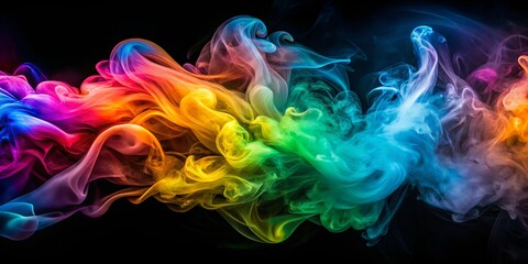 Fototapeta premium Enchanting smoke illusions dance with vibrant swirls and intricate patterns against a dark backdrop, creating a