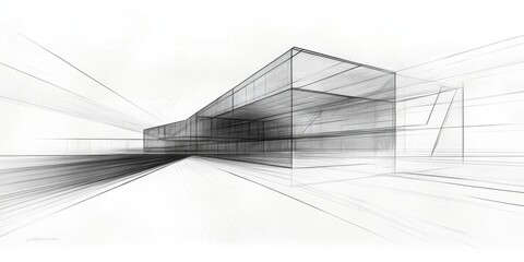 Obraz premium Black white sketch modern building futuristic design appears A drawing