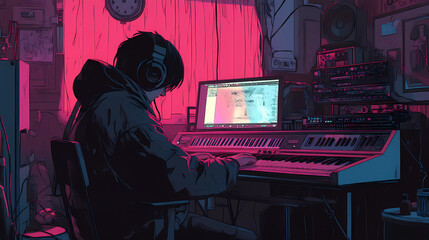 Lo-Fi music picture The background that goes well with the lo-fi music genre Generative AI	
