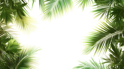 Tropical palm tree leaves frame isolated on white background, perfect for summer holiday designs