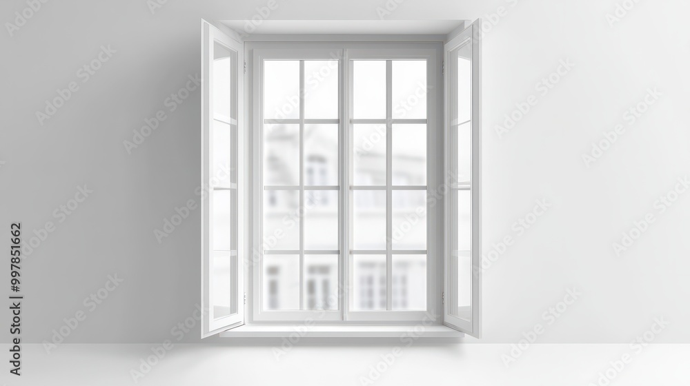 Poster double white plastic window on white background. with copy space image. place for adding text or des
