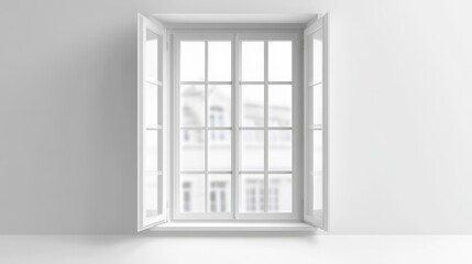 Fototapeta premium Double white plastic window on white background. with copy space image. Place for adding text or design