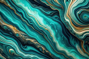 Fototapeta premium Extreme Close-Up Abstract art with teal and black colors featuring marble swirls and agate ripples Luxurious natural wallpaper accented with gold powder