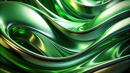 Extreme close-up abstract chrome background with soft gradient green