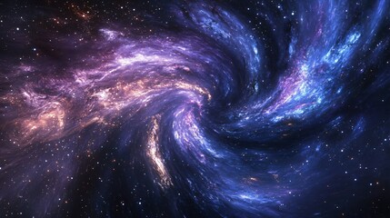 A swirling galaxy of purple and blue hues with a field of bright stars in the dark space background.