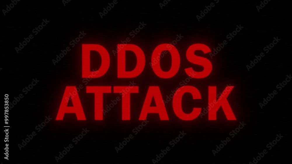 Poster ddos attack animation with red text and glitch effect. ideal for digital alerts, cybersecurity theme