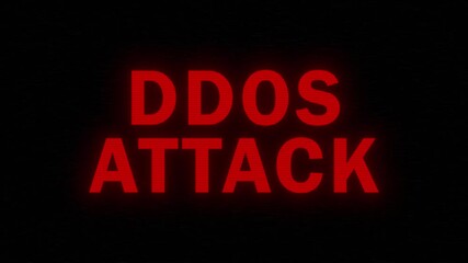 DDOS ATTACK animation with red text and glitch effect. Ideal for digital alerts, cybersecurity themes, and tech ads. Features a high impact look.