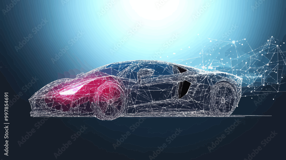 Poster futuristic polygonal sport car vector with connecting dots on abstract background - low poly speed a