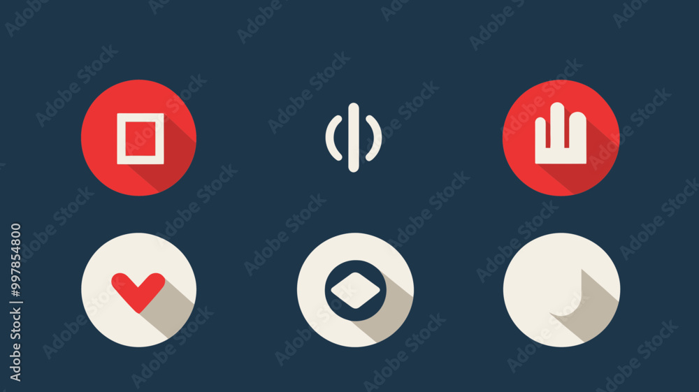Poster flat ui icon collection set - stop, hand, heart, shield, symbols on red and white circular backgroun
