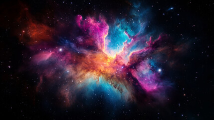 Naklejka premium A glowing nebula with vibrant colors, surrounded by twinkling stars in the deep space.