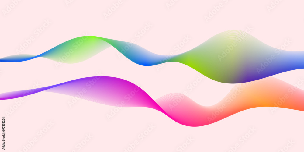 Poster two dynamic flowing waves in colorful style.
