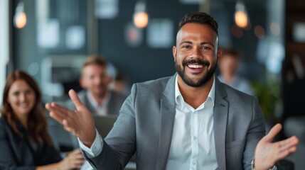 Fototapeta premium Confident Executive Smiling in Modern Business Setting