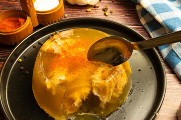 Hungarian traditional christmas food - kocsonya - aspic on a plate