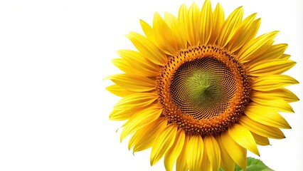 Fototapeta premium Extreme close-up of a bright yellow sunflower in full bloom isolated on white background