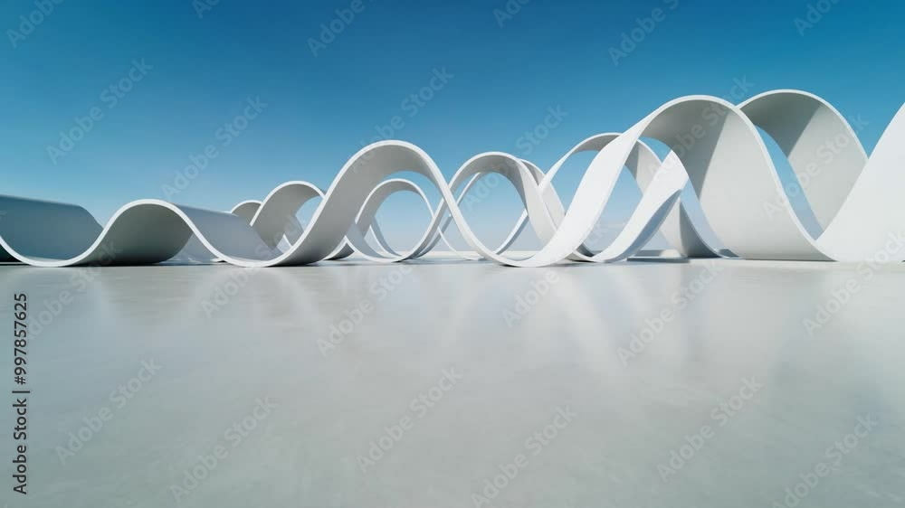Aufkleber 3d render of abstract wavy structure, futuristic architecture with empty concrete floor