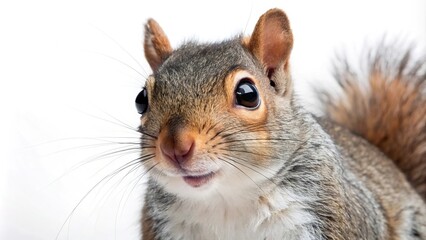 Obraz premium Extreme close-up of a grey squirrel on a white background