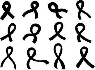 Set collection vector illustration of silhouette black and white ribbon