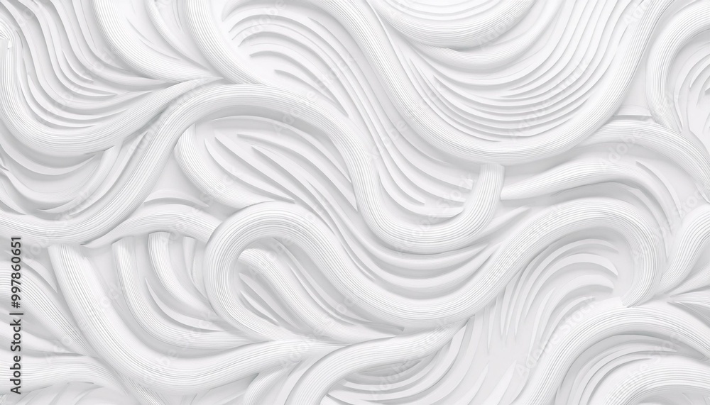Poster 3d illustration of white seamless pattern waves light and shadow. abstract wavy line 3d paper cut wh