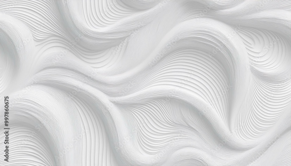 Poster 3d illustration of white seamless pattern waves light and shadow. abstract wavy line 3d paper cut wh