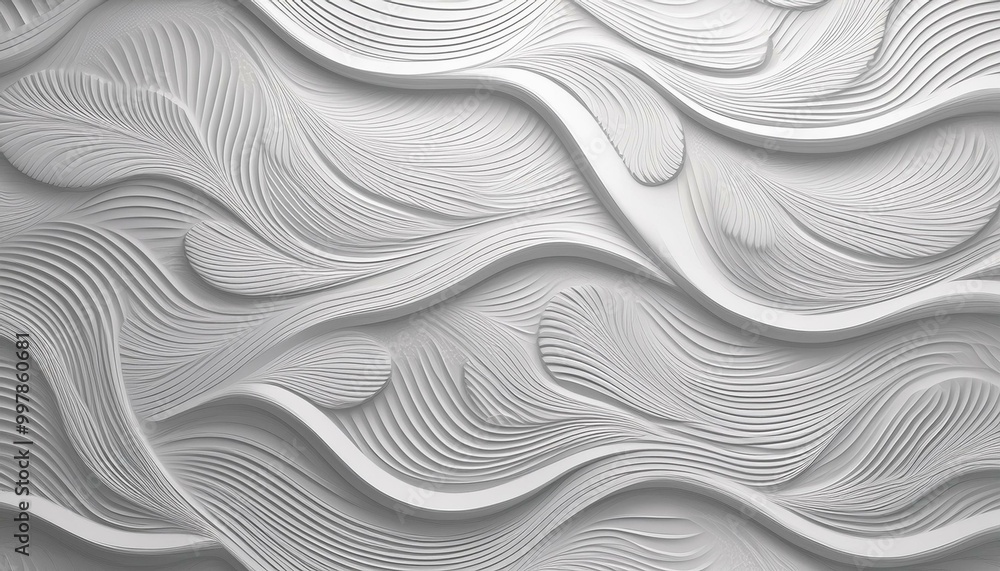 Poster 3d illustration of white seamless pattern waves light and shadow. abstract wavy line 3d paper cut wh