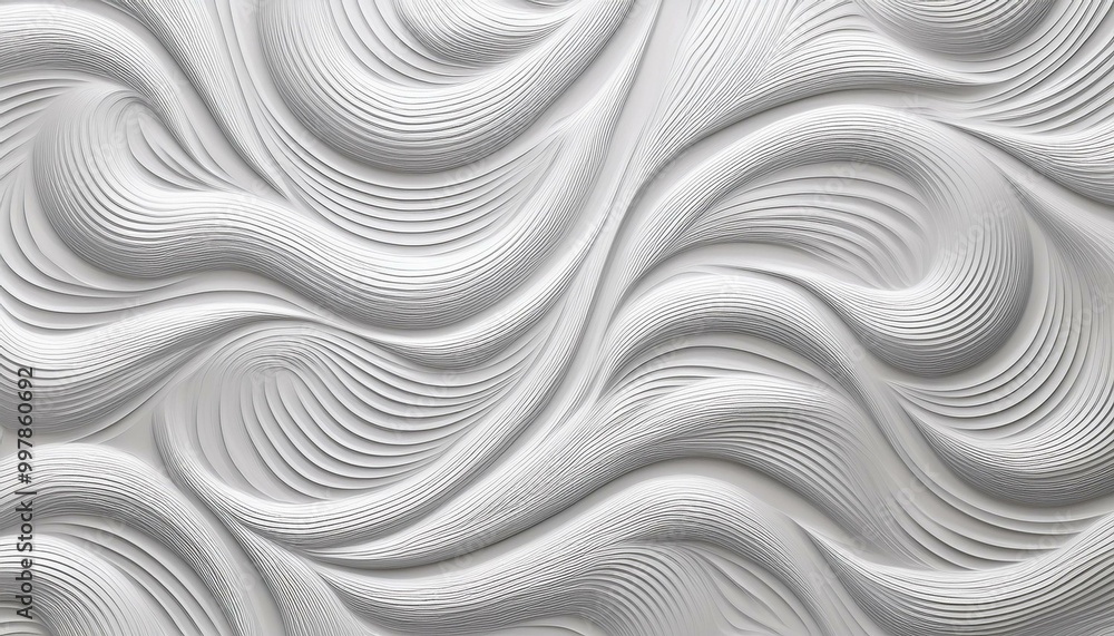 Poster 3d illustration of white seamless pattern waves light and shadow. abstract wavy line 3d paper cut wh