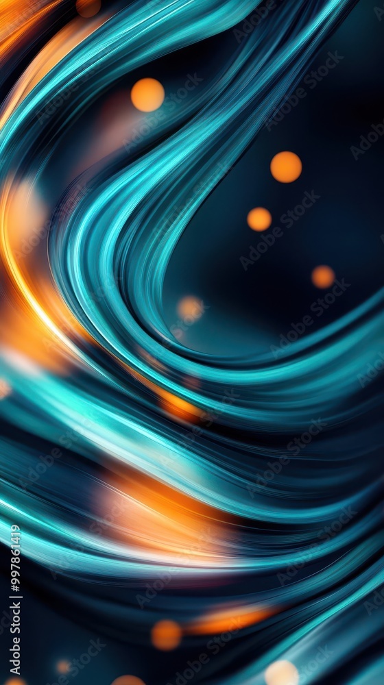 Poster highresolution abstract design with swirling teal and orange forms, textured layers and soft bokeh h