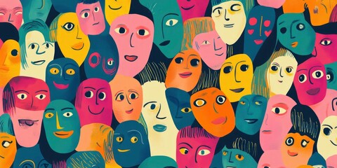 art of colorful overlapping faces pattern background