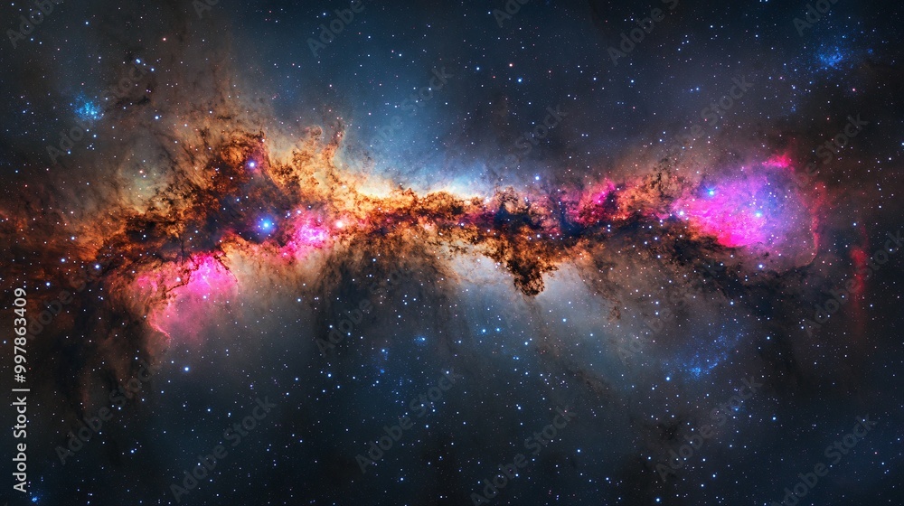 Wall mural a vibrant cosmic landscape with swirling clouds of gas and dust illuminated by the light of distant 