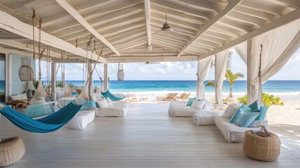 Fototapeta premium A serene beachfront villa with open-air design