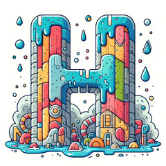 흰 배경, 알파벳 "H",애니메이션 아트 (White background, alphabet "H", animation art)