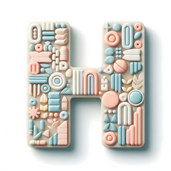 흰 배경, 알파벳 "H", 파스텔화 (White background, alphabet "H", pastel painting)