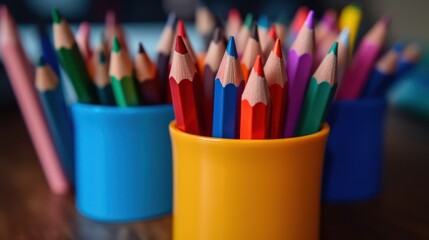 Colorful Pencils in a Yellow Cup