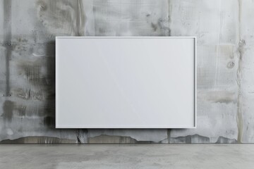 Horizontal Poster. Blank Canvas Template on Gray Wall Mockup Frame