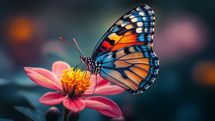Fototapeta premium A colorful butterfly perched on a blooming flower