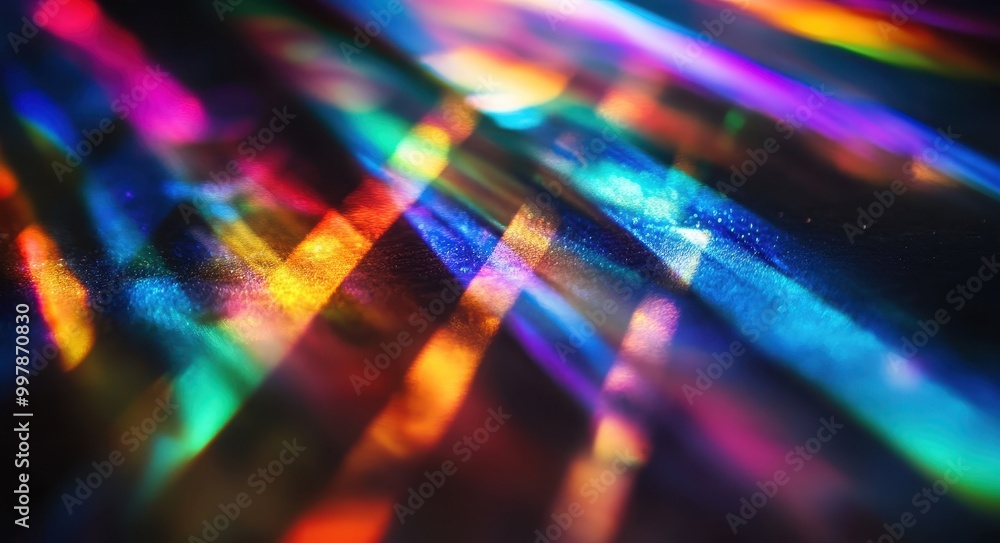 Poster colorful light rays of different colors shining through the prism and creating beautiful abstract pa