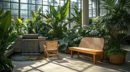 Obraz premium A tranquil conservatory filled with an array of tropical plants