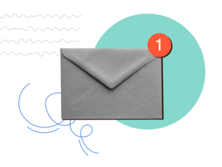 Paper envelope with a note indicating that the letter has been read. Modern collage Illustration on transparent background