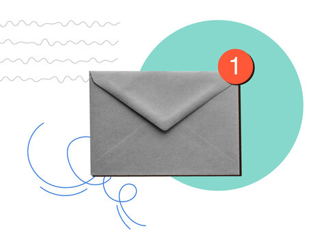 Paper envelope with a note indicating that the letter has been read. Modern collage Illustration on transparent background