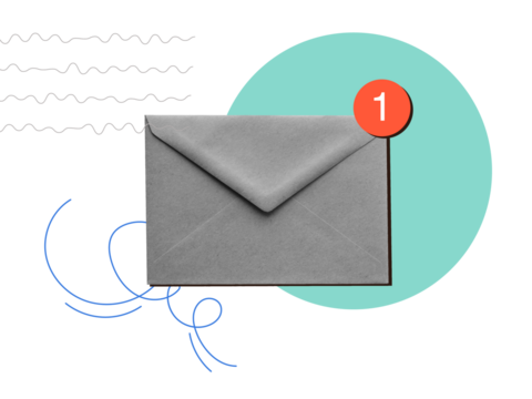 Paper envelope with a note indicating that the letter has been read. Modern collage Illustration on transparent background