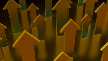The Gold arrow up on black background  for Business concept 3d rendering.