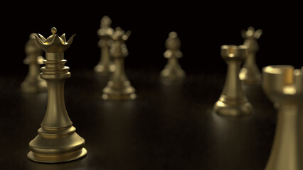 The Gold chess on black background  for Business concept 3d rendering.