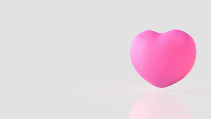 The pink Heart on white background  for love concept 3d rendering.