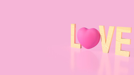 The pink Heart and text  for love concept 3d rendering.