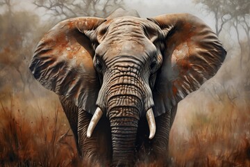 Fototapeta premium A majestic elephant stands prominently in a natural habitat.