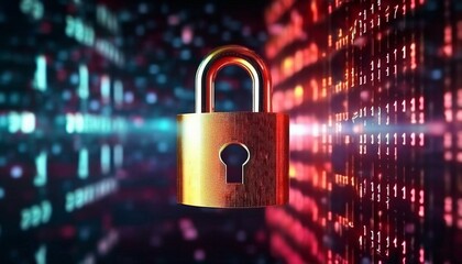 Futuristic digital padlock with vibrant blue and pink circuitry patterns against a sleek black backdrop. A vibrant digital illustration of security locks. symbolizing cybersecurity and data protection