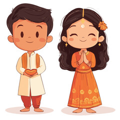 Illustrations set of cute asian costumes